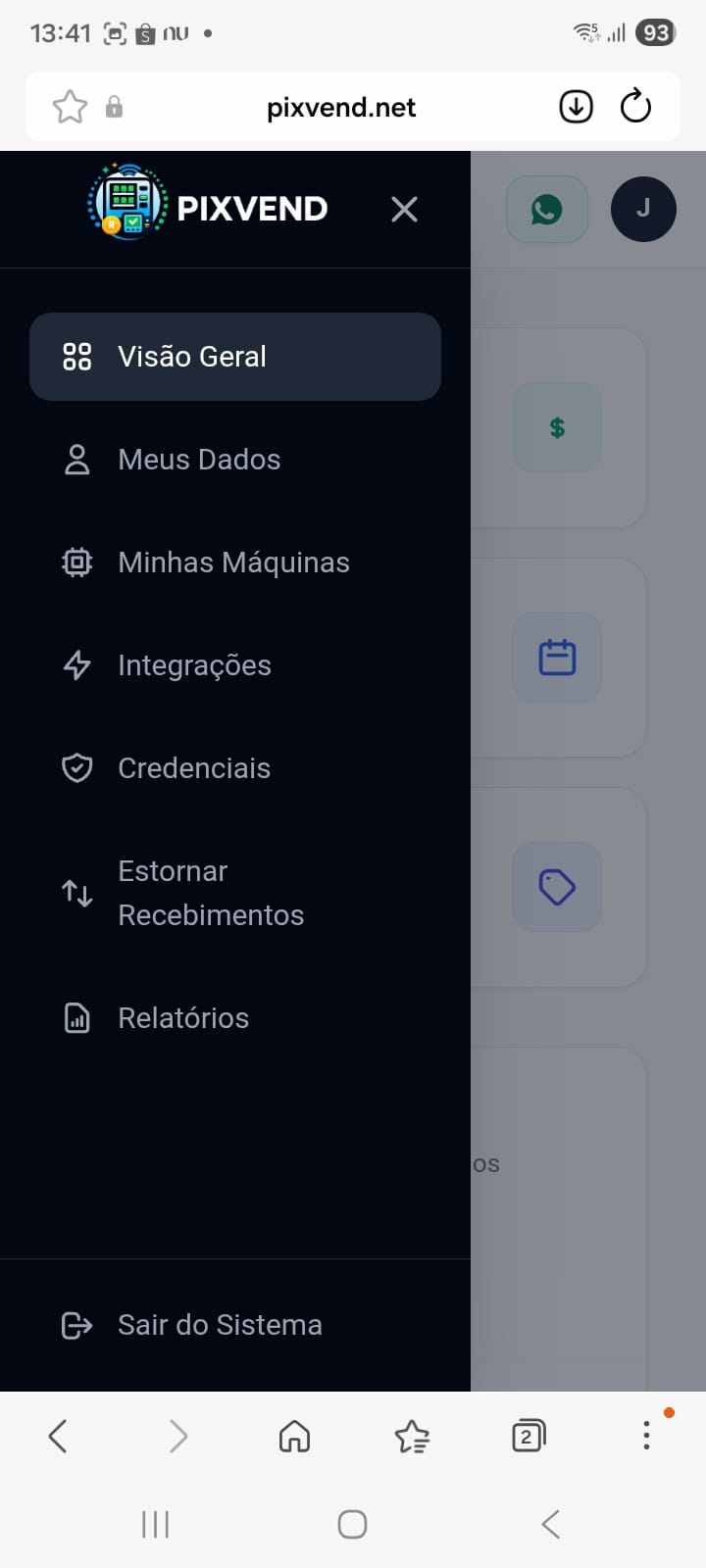 Dashboard do Sistema PixVend com visão geral de faturamento