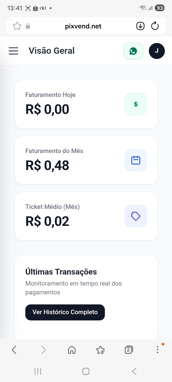 Relatórios e filtros de transações do sistema PixVend